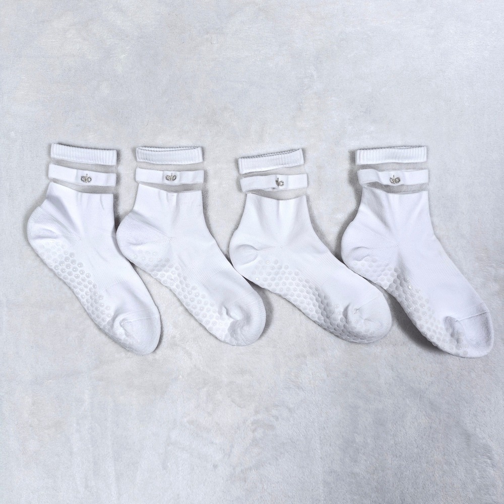 Alo Yoga White Sheer Mesh Grip Socks 2 Pairs Pilates Barre Yoga Non-Slip W0342R